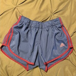Adidas Women’s Athletic Shorts – Blue with Burgundy Accents (Size Small)